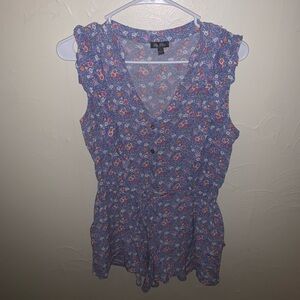 Lily Rose Floral V-Neck Blouse - Blue and Pink